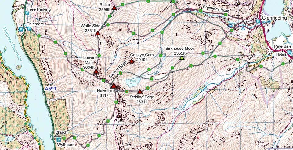Helvellyn Route Map